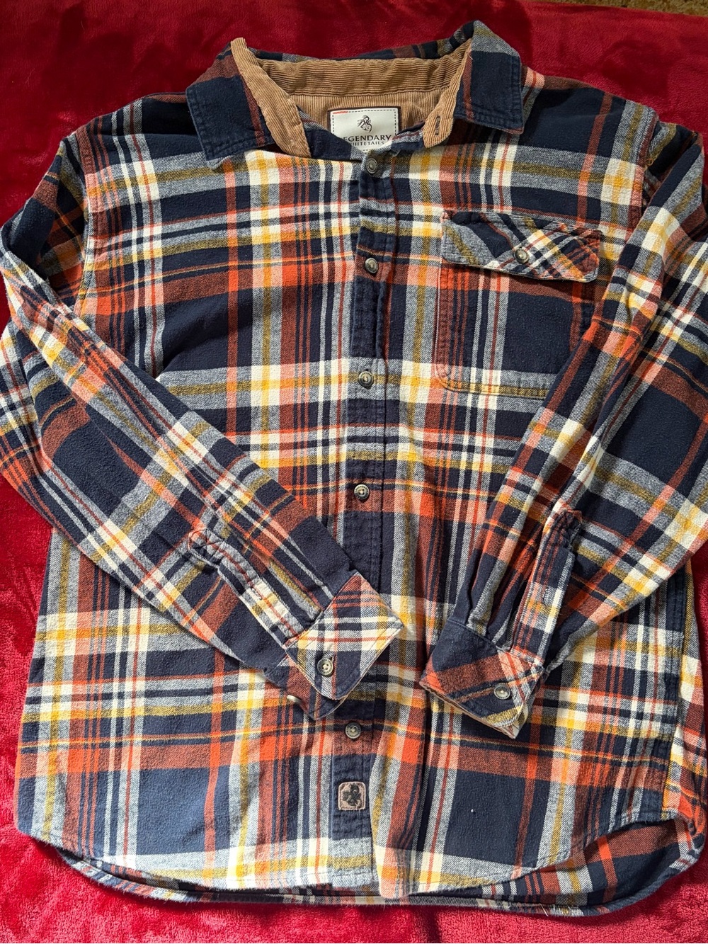 Legendary Whitetails Orange, Navy & Cream Plaid Button-Down Shirt
